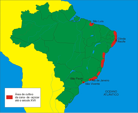 Mapa - cana-de-açucar no Brasil